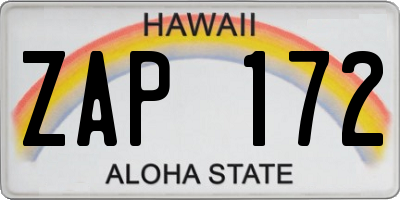 HI license plate ZAP172