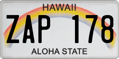 HI license plate ZAP178