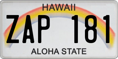 HI license plate ZAP181