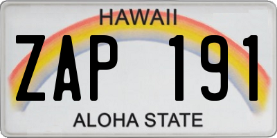 HI license plate ZAP191