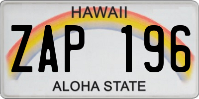 HI license plate ZAP196