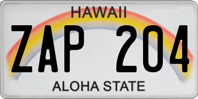 HI license plate ZAP204