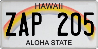 HI license plate ZAP205