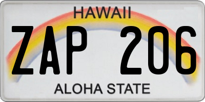 HI license plate ZAP206