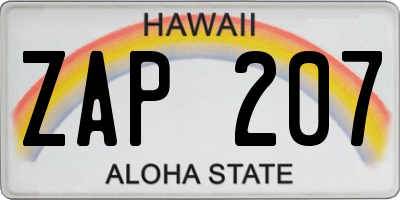 HI license plate ZAP207