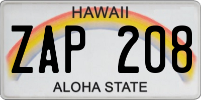 HI license plate ZAP208
