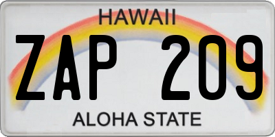 HI license plate ZAP209