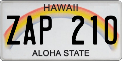 HI license plate ZAP210