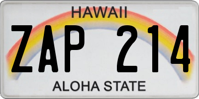 HI license plate ZAP214