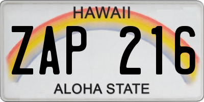 HI license plate ZAP216