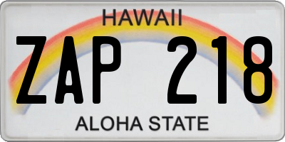 HI license plate ZAP218