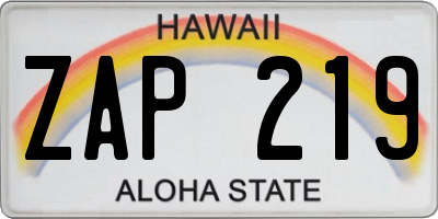 HI license plate ZAP219
