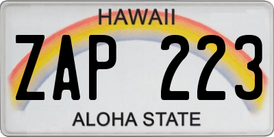 HI license plate ZAP223