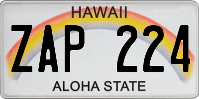 HI license plate ZAP224