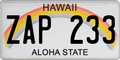 HI license plate ZAP233