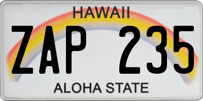 HI license plate ZAP235