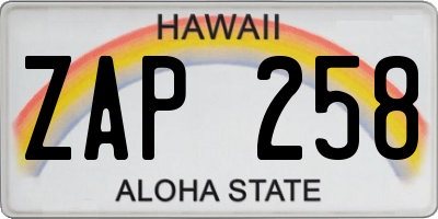 HI license plate ZAP258