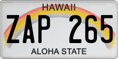 HI license plate ZAP265