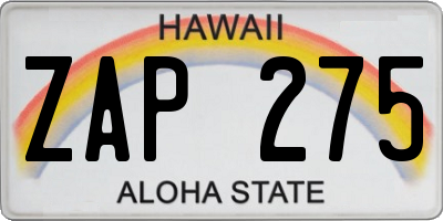 HI license plate ZAP275