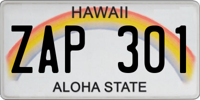 HI license plate ZAP301