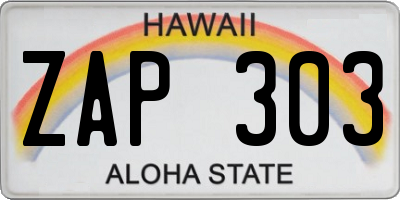 HI license plate ZAP303