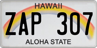 HI license plate ZAP307