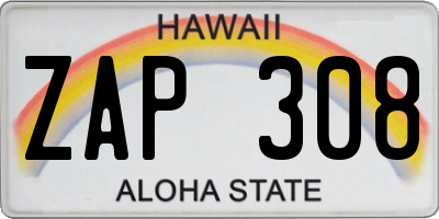 HI license plate ZAP308
