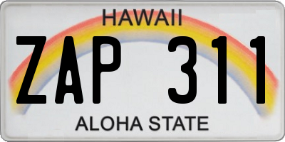 HI license plate ZAP311