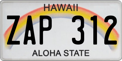 HI license plate ZAP312