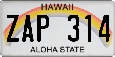 HI license plate ZAP314