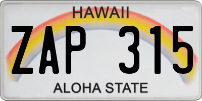 HI license plate ZAP315