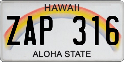 HI license plate ZAP316