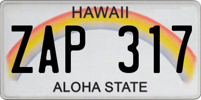 HI license plate ZAP317