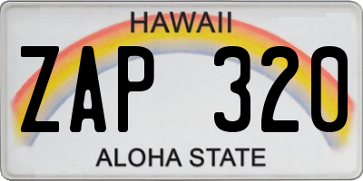 HI license plate ZAP320