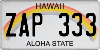HI license plate ZAP333