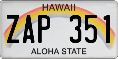 HI license plate ZAP351