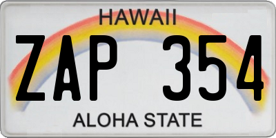 HI license plate ZAP354