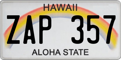 HI license plate ZAP357