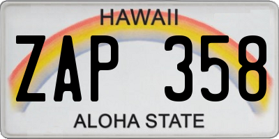 HI license plate ZAP358
