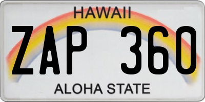 HI license plate ZAP360
