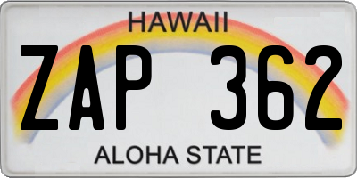 HI license plate ZAP362