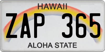 HI license plate ZAP365