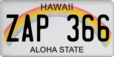 HI license plate ZAP366