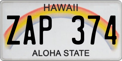 HI license plate ZAP374