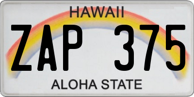 HI license plate ZAP375