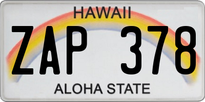 HI license plate ZAP378