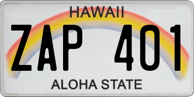 HI license plate ZAP401