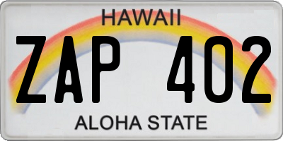 HI license plate ZAP402