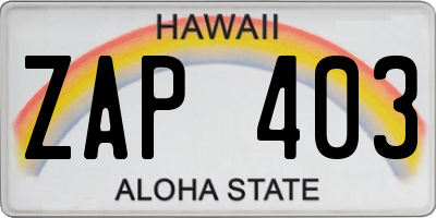 HI license plate ZAP403