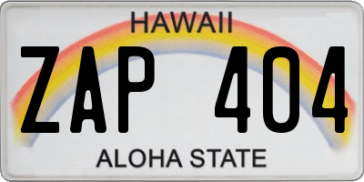 HI license plate ZAP404
